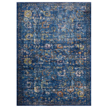 Modway Minu 5' x 8' Floral Lattice Area Rug in Dark Blue and Yellow