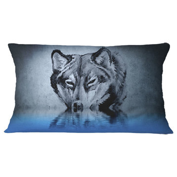 Wolf Head With Water Reflections Tattoo Abstract Throw Pillow, 12"x20"