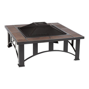 Outdoor Square Fire Pit With Tile Rim Black Industrial Fire