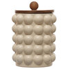 5.75" Round Stoneware Canister, Raised Dots, Acacia Wood Lid, White, Natural