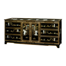 72" Black Lacquer Mother of Pearl Motif Sideboard