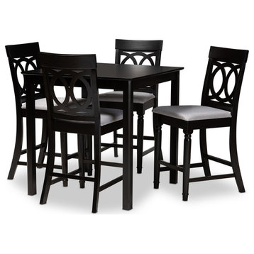 Modern Grey Fabric Upholstered Espresso Brown Finished 5-Piece Wood Pub Set