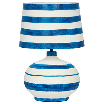 Positano Blue Striped Papier Mache Table Lamp