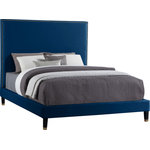 Meridian Furniture - Harlie Velvet Upholstered Bed, Navy, Queen - Give your room an instant boost of drama and style when you add this Harlie bed to the mix. This queen-size bed features a soft navy velvet exterior that's both chic and sleekand just the thing to add modern beauty to your decor. Brass nailheads lend this magnificently crafted bed an elegant vibe, while brass caps on the leg amplify its sophisticated demeanor. An extra-tall design makes sure this Harlie bed gets the bulk of attention in your bedroom.
