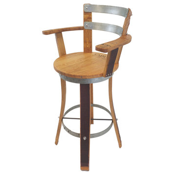 Swivel Top Wine Barrel Bar Stool With Armrest, 26" Sit Height