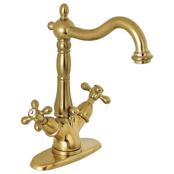 Centerset Bathroom Faucet, High Arched Spout & Matching Pop Up Drain, Brass