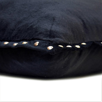 Black Velvet Border and Sequins 24"x24" Throw Pillow Cover, Blagden