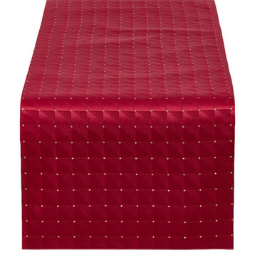 Holiday Metallic Plaid Pattern Collection 16"x72" Table Runner, Burgundy