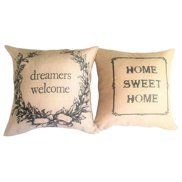 Two Home Sweet Home/Dreamers Welcome Indoor Outdoor Sparkle Linen Pillow
