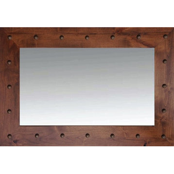 Santa Fe Stained Alder Wood Mirror With Tacks, 26x30