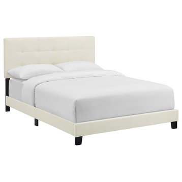Amira Full Upholstered Velvet Bed, Ivory