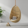 Cocoon Wicker Hanging Swing Chair With Seat Cushion, Natural