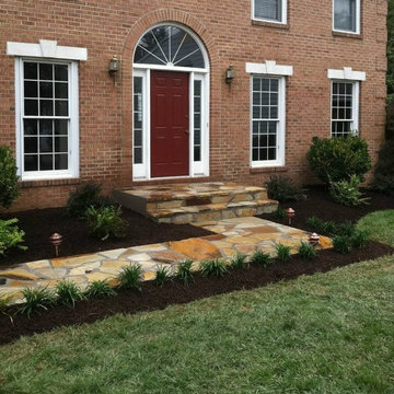 Irregular full color flagstone walkway, porch & landscape lighting