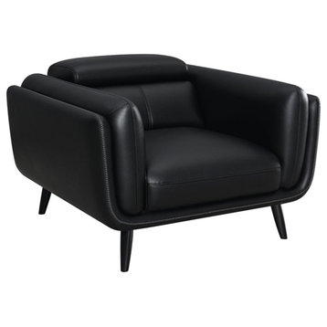 Coaster Shania Faux Leather Track Arms Chair with Tapered Legs in Black