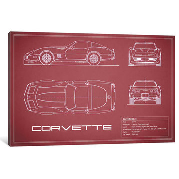 "Chevrolet Corvette C3 Body Type (Maroon)" by Mark Rogan, Canvas Print, 26"x18"