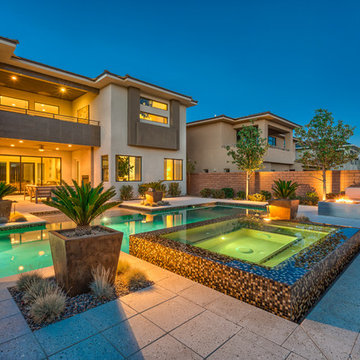 Lap Pool with Rim Flow Spa & Fire Pit