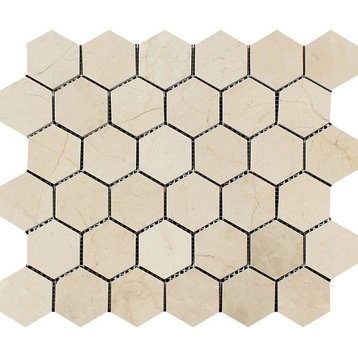 Polished Crema Marfil Marble Hexagon Mosaic, 2 X 2