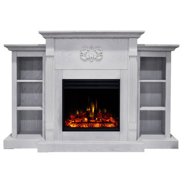 Sanoma Electric Fireplace Heater, White Mantel, Shelves, Multicolor Log Display