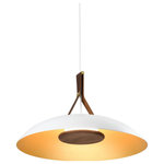 Cerno - Volo LED Pendant, Cava - White Shade/Brushed Brass/Brown Leather/Walnut, 4000K - The handcrafted Volo pendant is a celebration of natural materials. The solid hardwood, brass finish, leather, and aluminum showcase the purposeful design that went into each detail. The indirect LED light source emits light of beautiful quality.