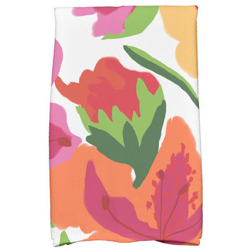 18"x30" Tropical Floral, Floral Print Kitchen Towel, Bright Pink
