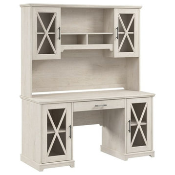 Bowery Hill Engineered Wood Desk with Hutch and Keyboard Tray in Linen White Oak