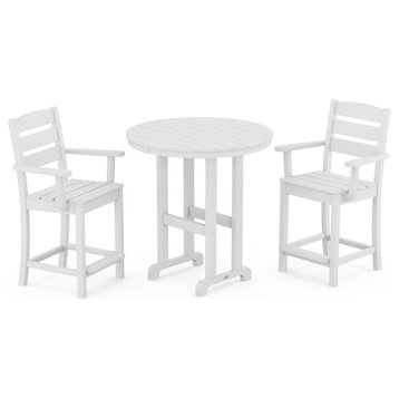 POLYWOOD Lakeside 3-Piece Round Farmhouse Arm Chair Counter Set, White