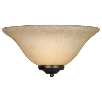 Multi-Family 1-Light Wall Sconce, Rubbed Bronze With Tea Stone Glass