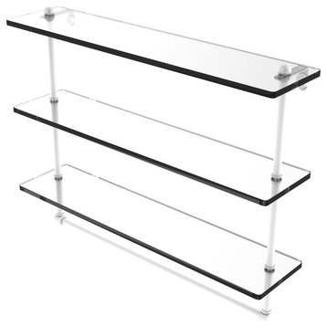 22" Triple Tiered Glass Shelf with Integrated Towel Bar, Matte White