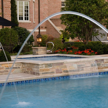 Lake Forest, IL Swimming Pool and Raised Hot Tub with Laminar Fountains