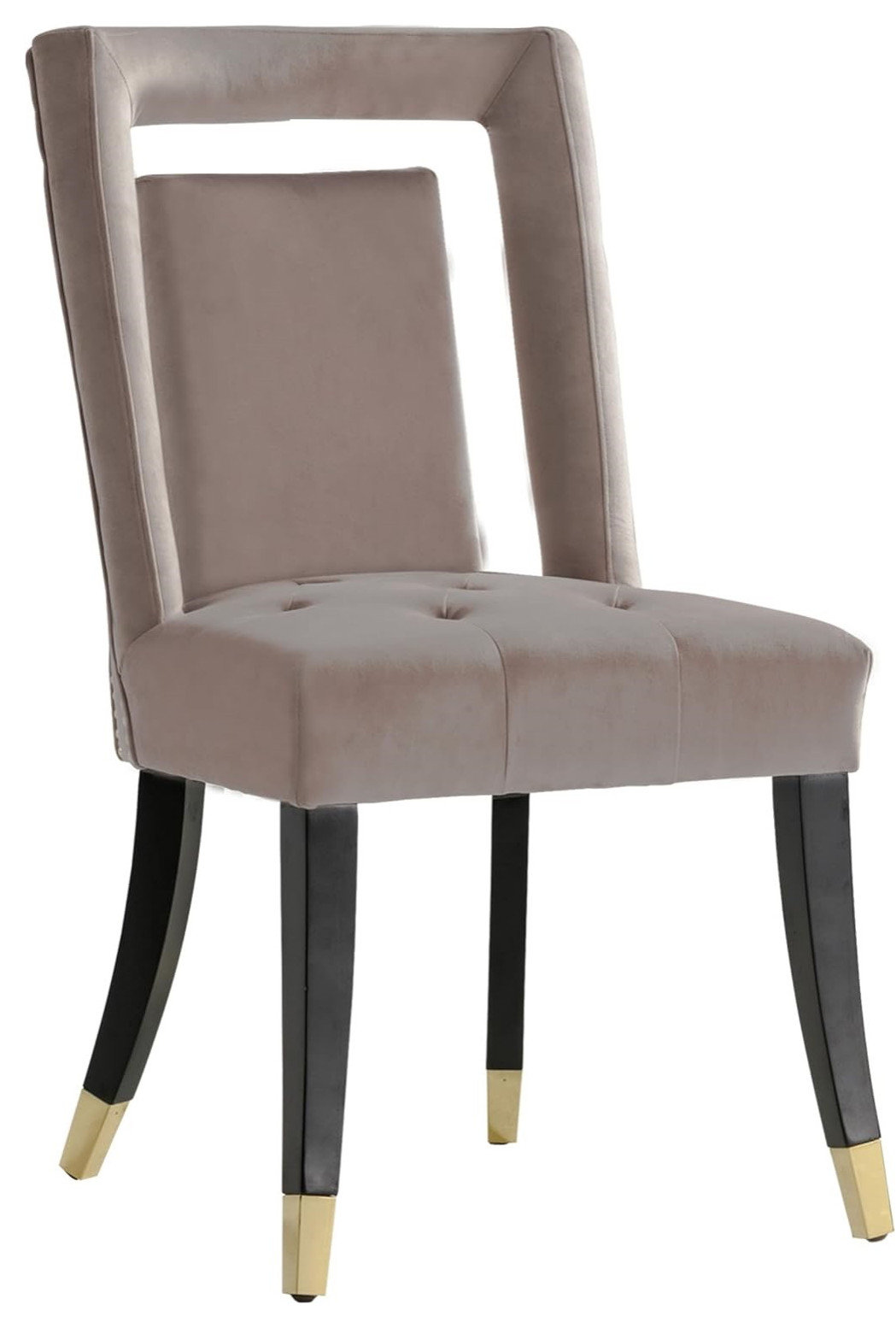 Set of 2 Blush Velvet Dining Chairs with Nailhead Trim and Gold Tip ...
