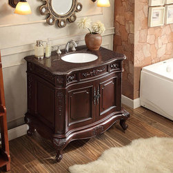 Adelina 36 inch Antique Bathroom Vanity Dark Cherry Finish, Granite Top - Bathroom Vanities And Sink Consoles
