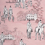 BHF - Pink equestrian toile fabric horse hunt, Standard Cut - Horses and hounds start out from country houses for a day of hunting on this equestrian fabric.