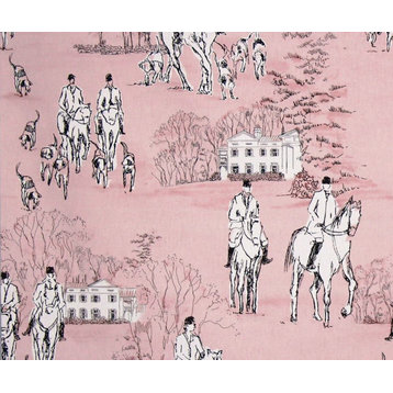 Pink equestrian toile fabric horse hunt, Standard Cut