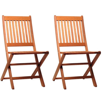 2 Pack Outdoor Dining Chair, Folding Design With Slatted Back & Seat, Eucalyptus
