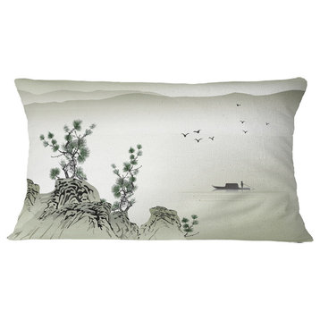 Mountains And Sea Landscape Printed Throw Pillow, 12"x20"