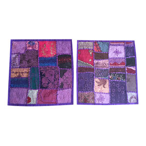 Mogulinterior - Mogul Sofa Cushion Covers Embroidered Patchwork Purple Bohemian Pillow Cases - Pillowcases And Shams