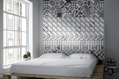 Cette photo montre une chambre tendance.