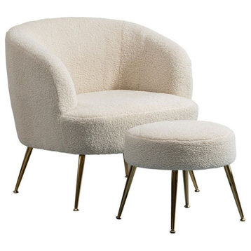 28.75'' Wide Modern Wool Accent Armchair With Ottoman & Gold Leg-Beige