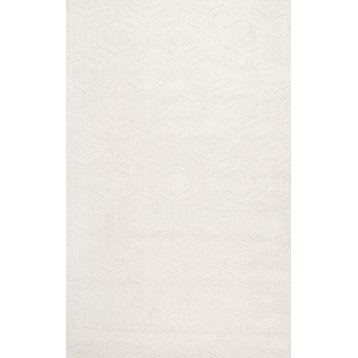 nuLOOM Hand Woven Monochrome Wool Rug, Ivory, 6'x9'
