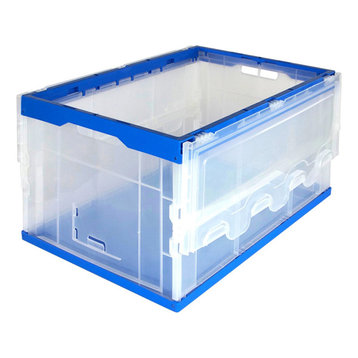 Mount-It! Collapsible Storage Crate, Plastic Container With Lid, 65L Capacity