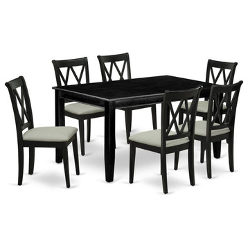 Ducl7-Blk-C, 7-Piece Dinette Set, Table and 6-Double X-Back Linen Chairs, Black