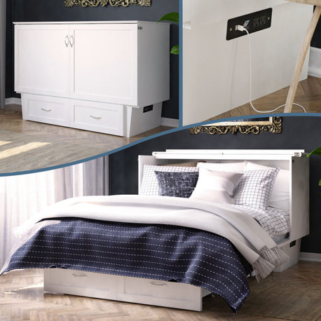 AFI Monroe Solid Wood Queen Murphy Bed Chest with USB Charging Station in White