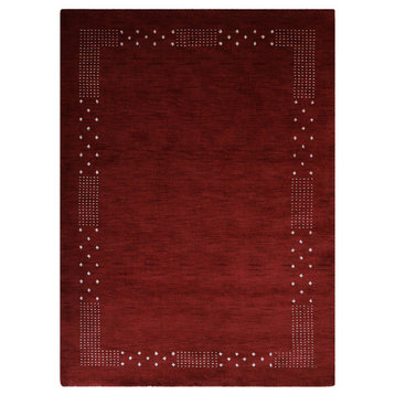 Hand Knotted Loom Wool Area Rug Contemporary Red, [Rectangle] 6'7''x9'10''