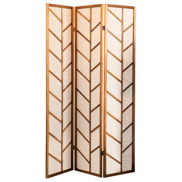 Pemberly Row Foldable 3 Panel Screen in Walnut and Linen Finish