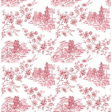 Asian Village Toile Wallpaper, Raspberry, Bolt