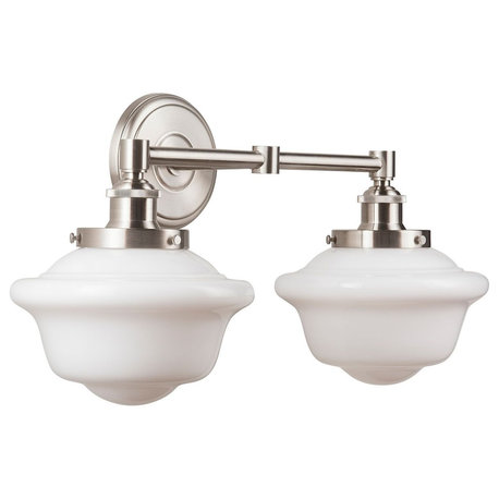 Lavagna 2 Light Schoolhouse Wall Sconce with Milk Glass, Brushed Nickel