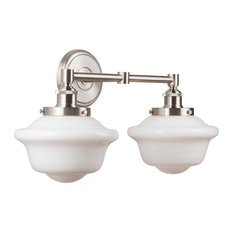 Lavagna 2 Light Schoolhouse Wall Sconce with Milk Glass, Brushed Nickel