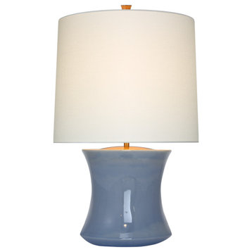 Marella Accent Lamp in Polar Blue Crackle with Linen Shade