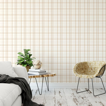Tartan Celine Gold and Gray Wallpaper, Sample 12"x8"
