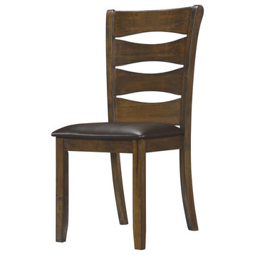 Transitional Ladder Back Side Chair With Leatherette Seat, Set of 2, Brown